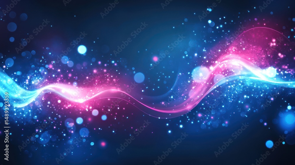 Obraz premium Abstract energy waves, glowing particles, dark background, design element