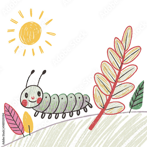 Cute and Happy Caterpillar Smiling in a Bright Sunny Landscape with Colorful Leaves Representing Nature and Joy