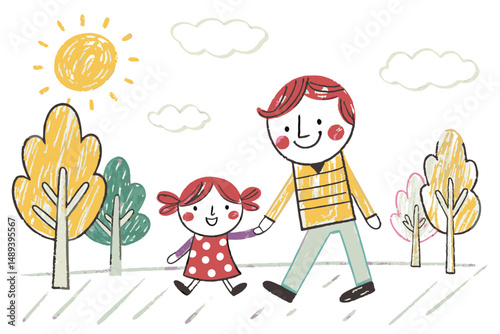 Parents walking outdoors with their two children under a sunny sky, symbolizing family joy, shared time in nature, and emotional connection through togetherness
