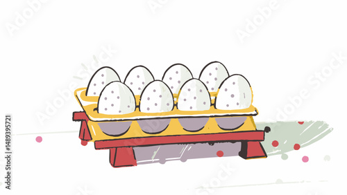 Playful cartoon eggs with smiling faces in colorful egg holders, conveying joy and fun, perfect for children's illustrations, cooking themes, and Easter festivities.