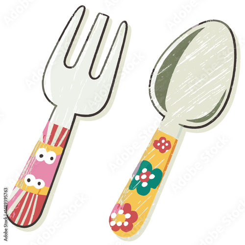 Playful cartoon utensils smiling together, representing fun and creativity in mealtime experiences for kids.