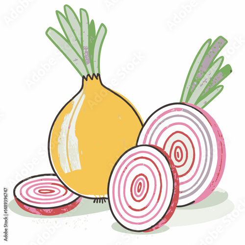 Colorful Onions Displaying Freshness and Flavor in a Whimsical Style, Perfect for Culinary Inspiration and Healthy Cooking