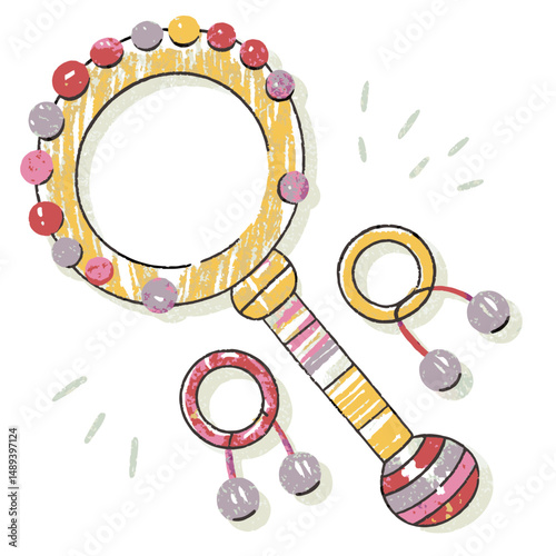 Colorful Baby Rattle Illustrating Joyful Sounds, Playfulness, and Fun in a Whimsical Design Representing Childhood and Early Development