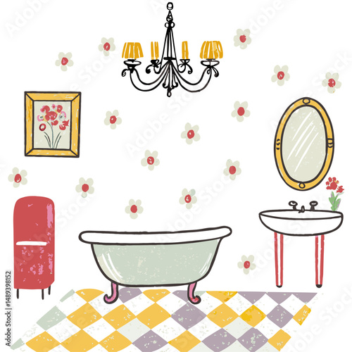 Relaxing Person Enjoying a Bath in a Vintage Bathtub with Cozy Decor in a Bright Bathroom - Represents Comfort and Self-Care