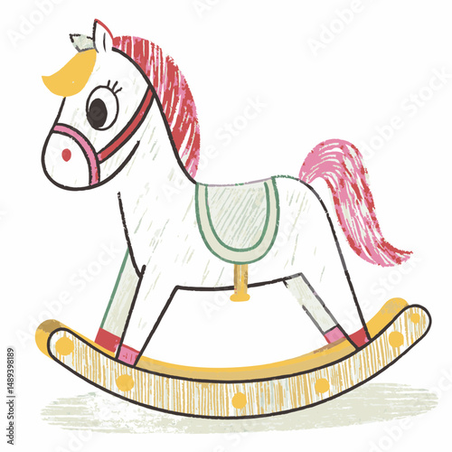 Whimsical rocking horse toy in colorful design on a light floor, symbolizing childhood joy and imagination in playtime settings.