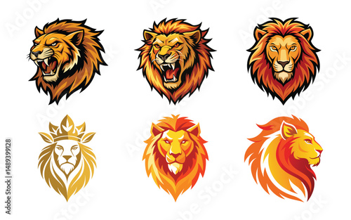 front view lion face line art photo