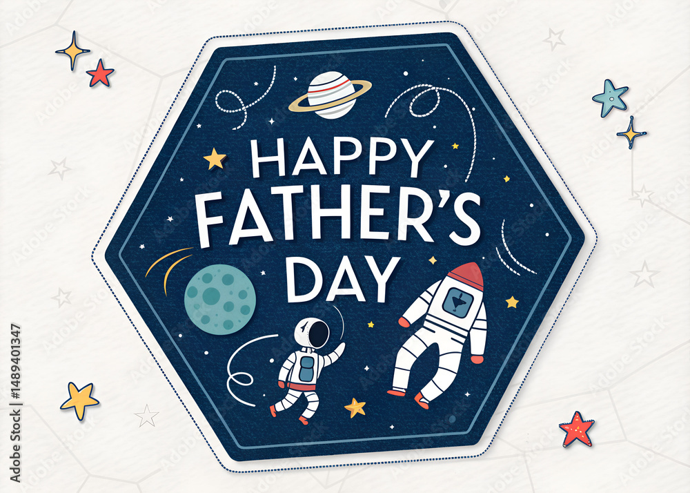 Obraz premium Happy Father's Day Space Theme with Astronauts and Planets