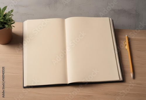 Empty vertical photo album mockup, blank pages ready for design , texture, vintage, design element