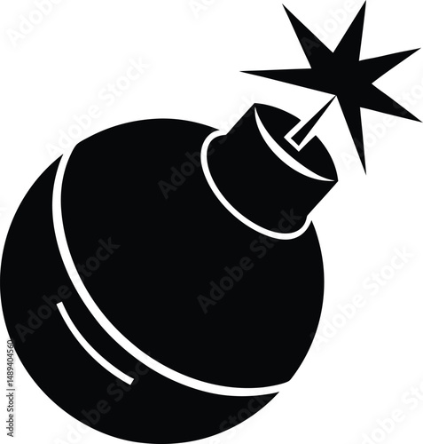 Cartoon Bomb with Lit Fuse and Yellow Explosion Vector Illustration. Cartoon Bomb Icon with Lit Fuse and Explosion Clipart