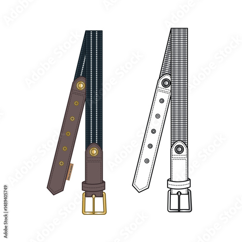 Boys dress belts technical illustration vector mockup template.