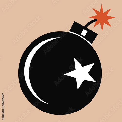 Cartoon Bomb with Lit Fuse and Yellow Explosion Vector Illustration. Cartoon Bomb Icon with Lit Fuse and Explosion Clipart