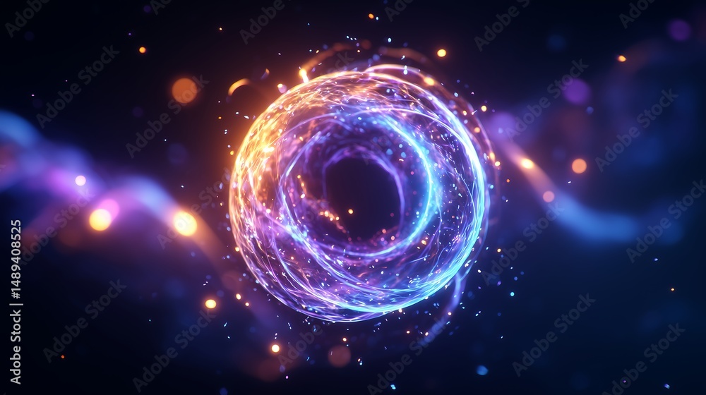 Obraz premium Abstract Glowing Orb Wrapped in Dynamic Neon Waves.Generative AI