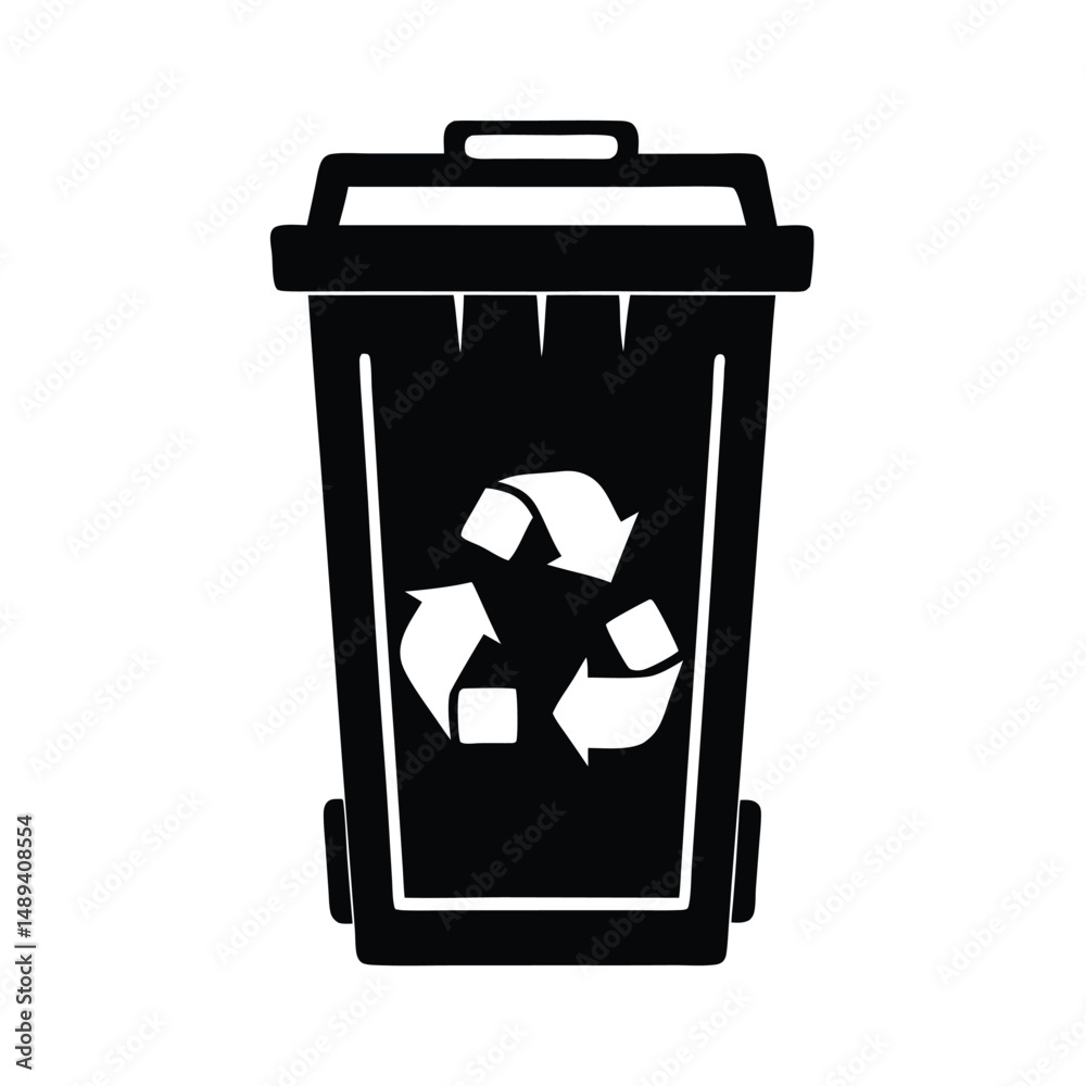 Recycling Bin Silhouette Vector Illustration White Background Recycling Bin Silhouette Vector Illustration White Background