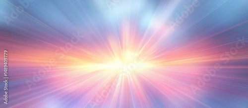 Radiant burst of multicolored light rays spreading outward with a glowing center creating an ethereal and uplifting atmosphere