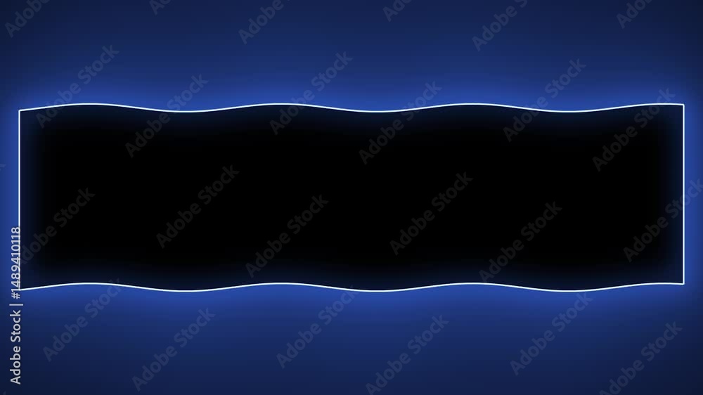 Abstract glowing wavy motion rectangular frame with minimal background effects with neon blue light color animation. Minimal abstract backdrop