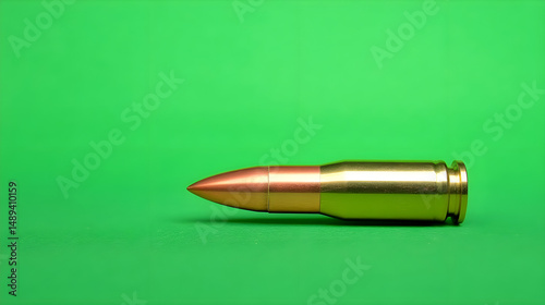 Close-up of a Bullet Cartridge on a Green Background for Conceptual Use