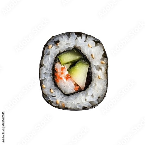 Close-up of a Single California Roll Sushi Piece with Cucumber and Crab