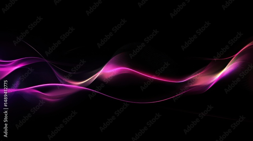 Naklejka premium Abstract pink purple waves, dark background, flowing energy, design element