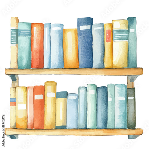 School Library Corner, watercolor drawing vector, high quality, isolated on a white background.