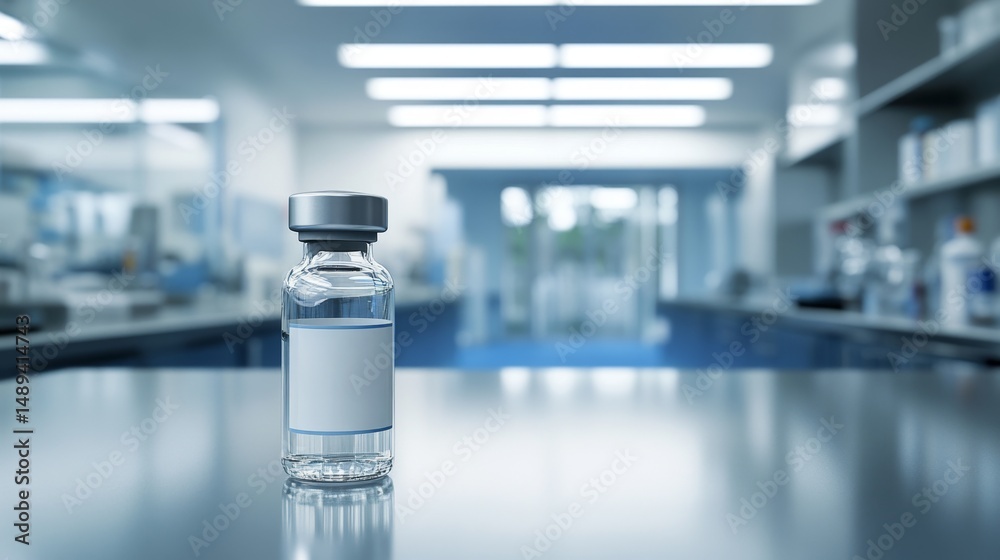 Clear Injection Vial on Hospital Counter in Oncology Unit Clear Injection Vial on Hospital Counter in Oncology Unit
