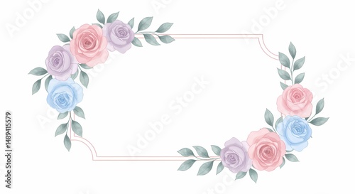 Floral frame with watercolor roses and leaves