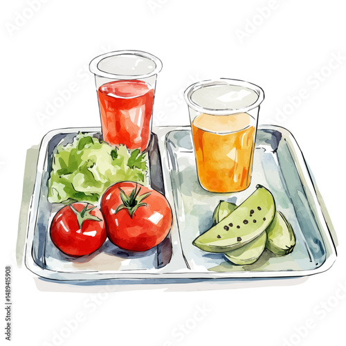 School Cafeteria Tray, watercolor vector, high quality, isolated on a white background.