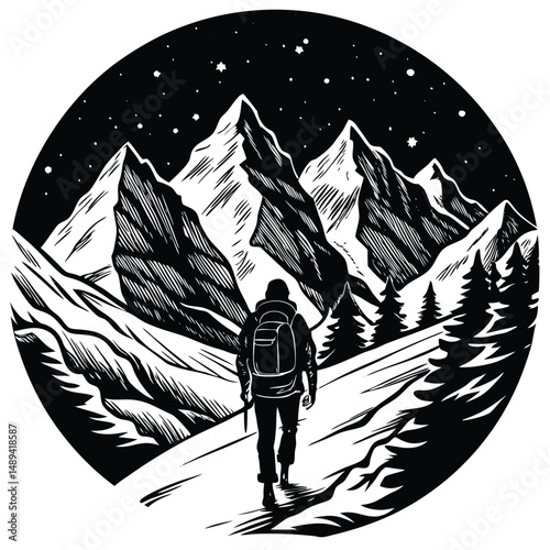 High Altitude Trek Mountain Landscape Vector Illustration