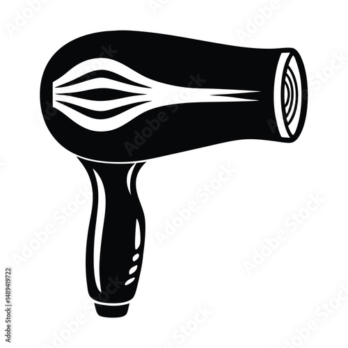 Black and white retro style hair dryer illustration graphic design 