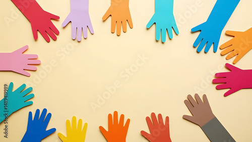 Vibrant Hands Creating Unity In A Fun Flat Lay Composition On A Soft Background Signifying Togetherness And Diversity Among Individuals