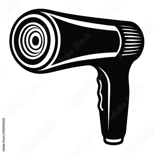 Black and white retro style hair dryer illustration graphic design 