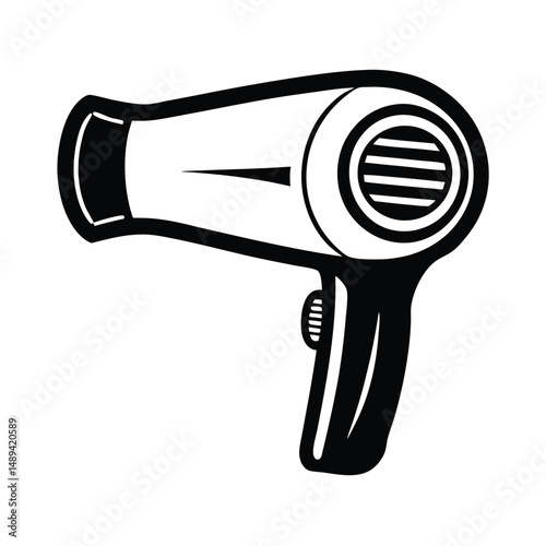 Black and white retro style hair dryer illustration graphic design 