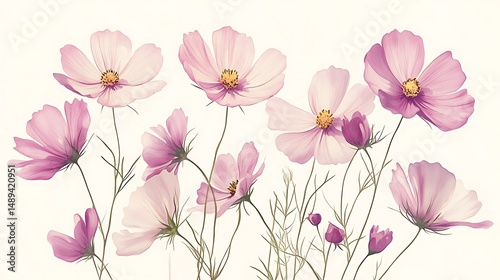 Wallpaper Mural Pink cosmos flowers illustration Torontodigital.ca