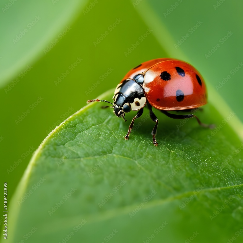 Fototapeta premium ladybug on green leaf