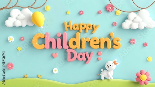 happy world children's day 3D text design elements