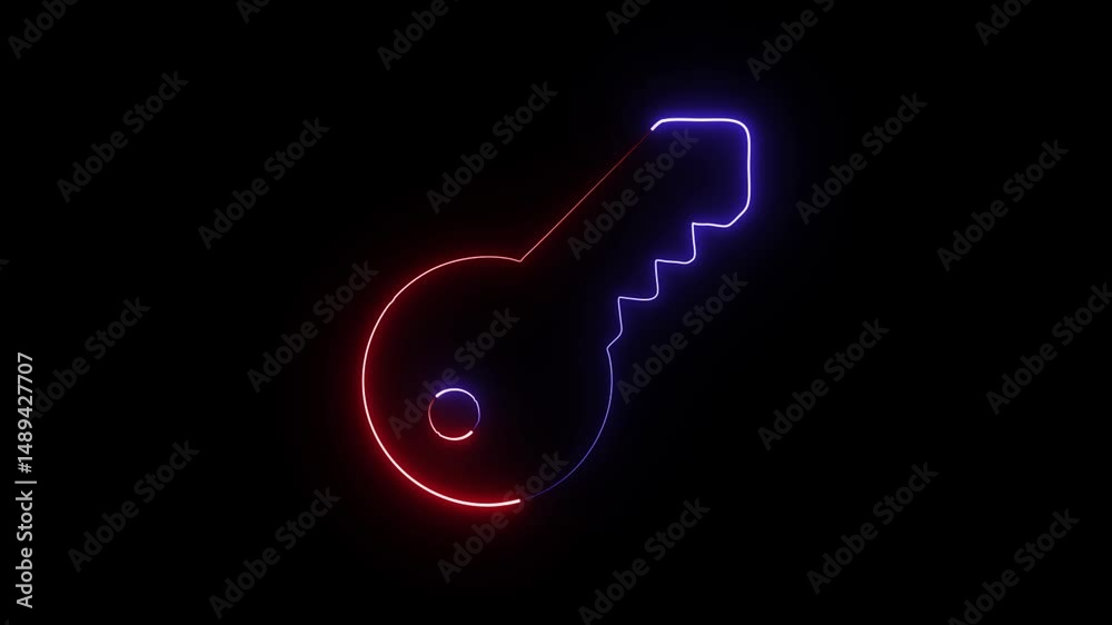 Futuristic glowing low polygonal pad lock key icon animation background.