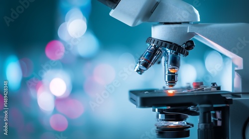 Modern Science Lab with Microscope and Abstract Background. Generative AI