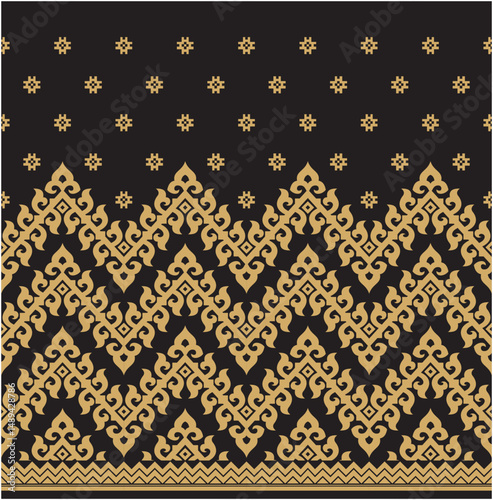 Vector illustration of Indonesian Riau Malay songket woven fabric motif, siku awan motif, black background. Suitable for fabric motifs, batik, backgrounds, decorations, etc