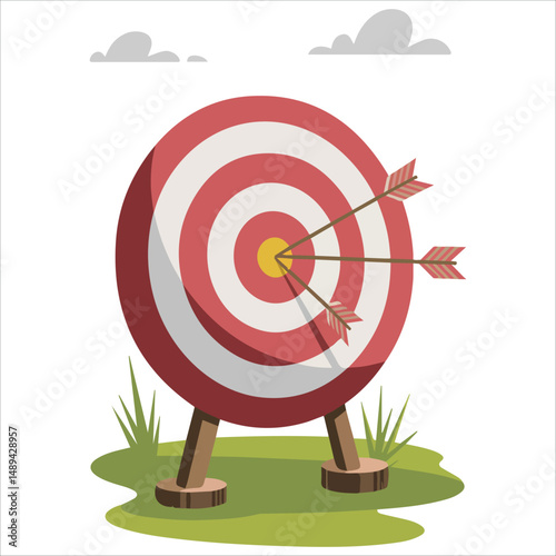 Target board with arrows cartoon illustration