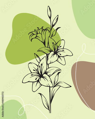 Floral decoration with an abstract background and lines around it