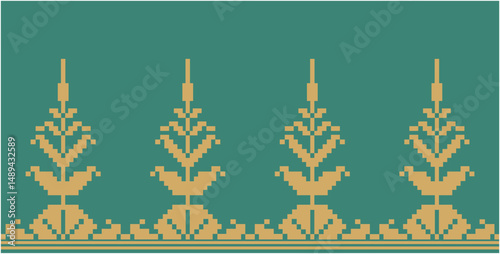 Vector illustration of the "Pucuk Rebung Balai Anak" motif on Indonesian Riau Malay songket woven fabric. Suitable for fabric motifs, batik, backgrounds, decorations, etc
