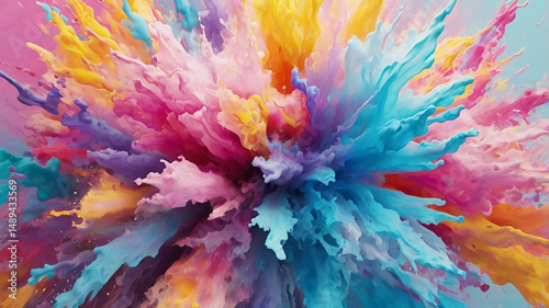 Vibrant explosion of colorful paint splashes creating a dynamic abstract artwork perfect for design projects and backgrounds