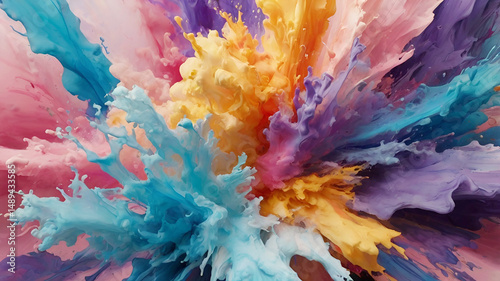 Vibrant Color Explosion Abstract Art: A Stunning Burst of Pink, Blue, Yellow, and Purple Hues