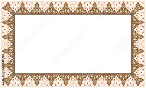 Vector illustration for border frame, rectangular shape. Elements in eastern style, Arabic ornament. Ornamental decoration for calligraphy, frames. Usability with the text input area in the center