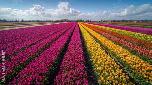 Vibrant tulip fields in a colorful array