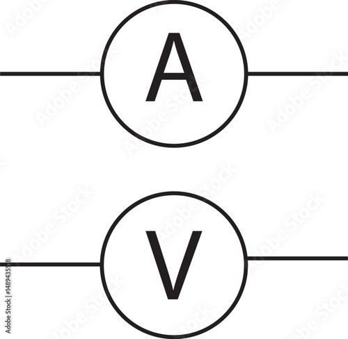 Ampere Meter and  Voltmeter Icon Electric Circuit