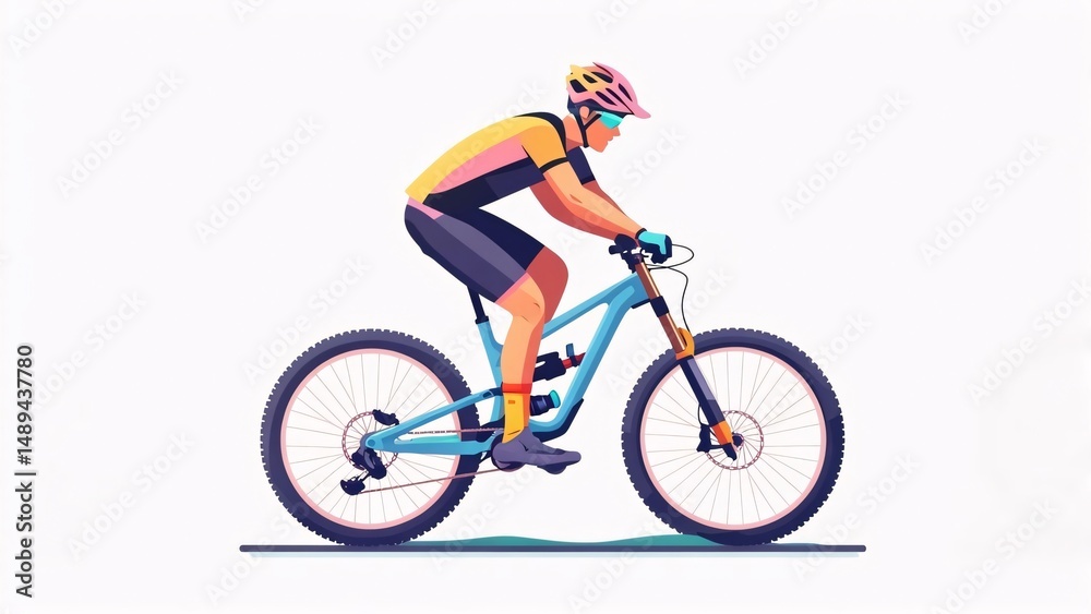 Fototapeta premium Dynamic Mountain Biker in Action A Vibrant Illustration