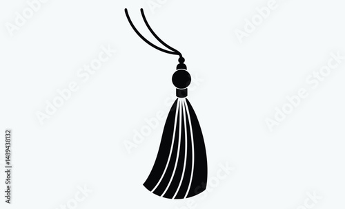 Beaded tassel silhouette, Tassel with beads, Decorative tassel vector, Hanging tassel icon