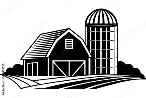 Barnyard Landscape with Grain Storage Illustration