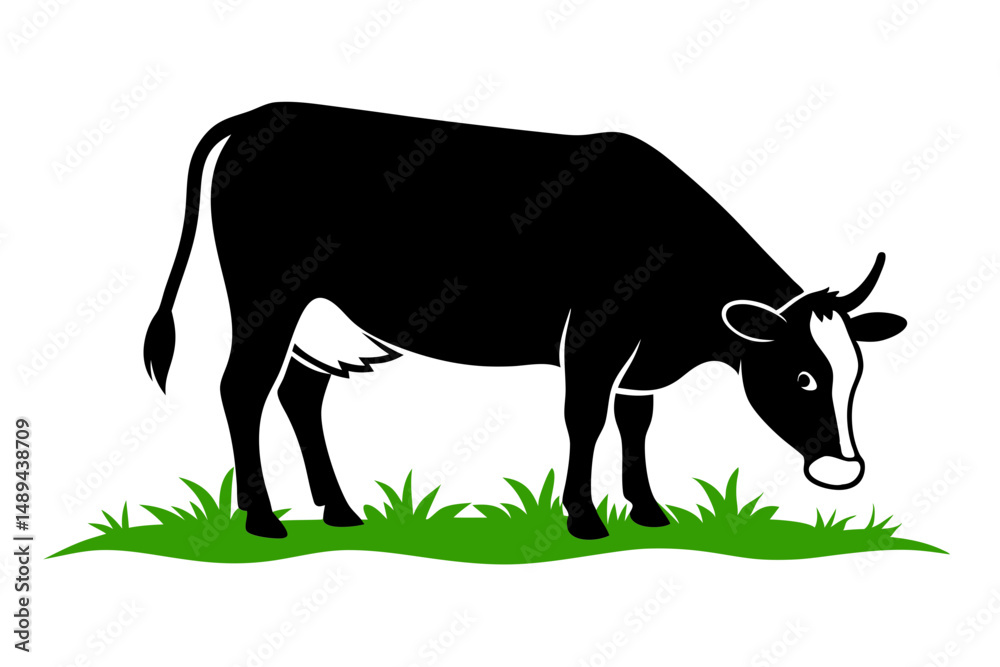 Obraz premium Cow Eating Grass in Pasture Vector
