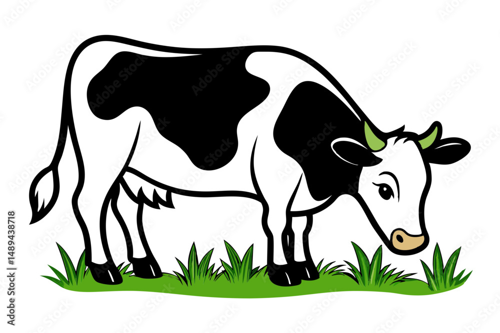 Fototapeta premium Grass Chewing Cow Graphic Design